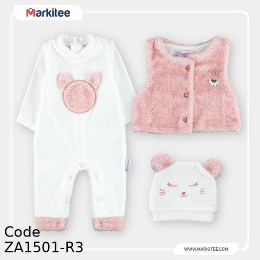 Bodysuit ZA1501-R Outfit set of 3 pieces Winter Pink and White For Girls