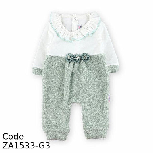 Bodysuit ZA1533-G Winter  Soft Fleece Green and white For Girls