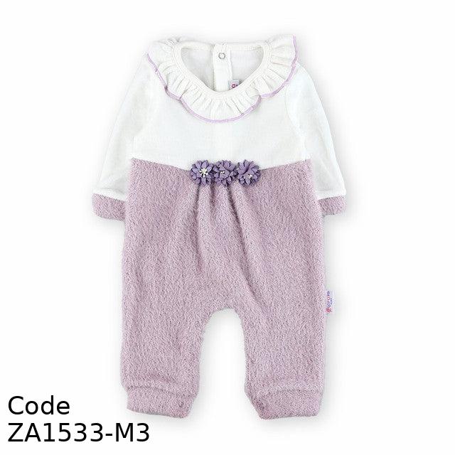 Bodysuit ZA1533-M Winter  Soft Fleece Purple and white For Girls