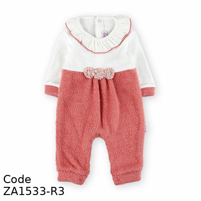 Bodysuit ZA1533-R Winter  Soft Fleece Red and White For Girls