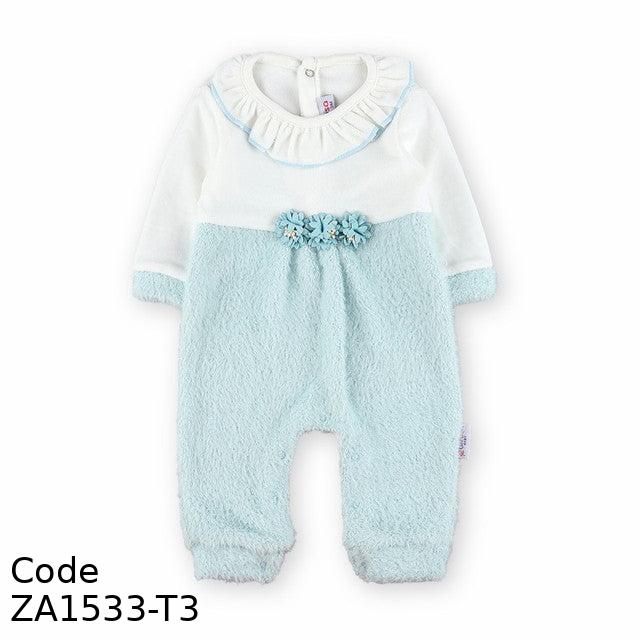 Bodysuit ZA1533-T Winter  Soft Fleece Turquoise and White For Girls