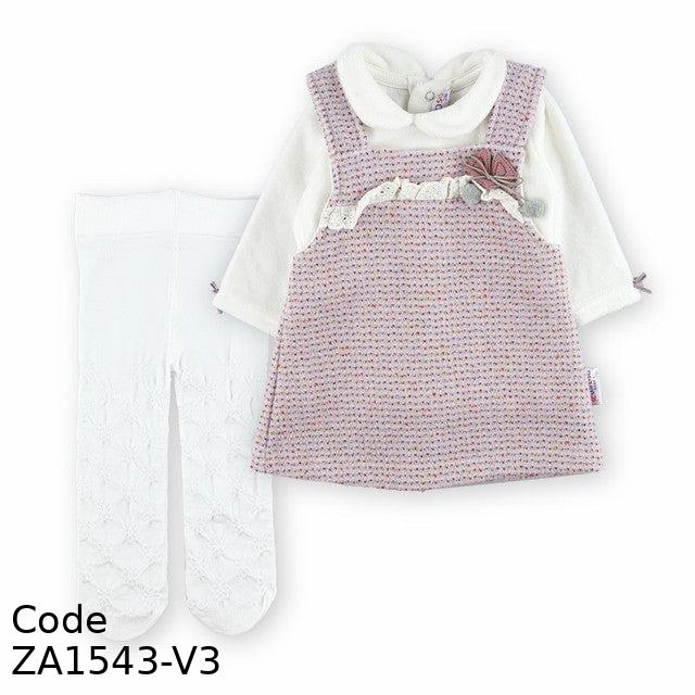 Dress ZA1543-V 2 piece with Tights Pruple and white For Girls