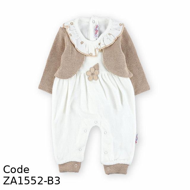 Bodysuit ZA1552-B Winter Velvet and Wool Fabric Romper Brown and white For Girls