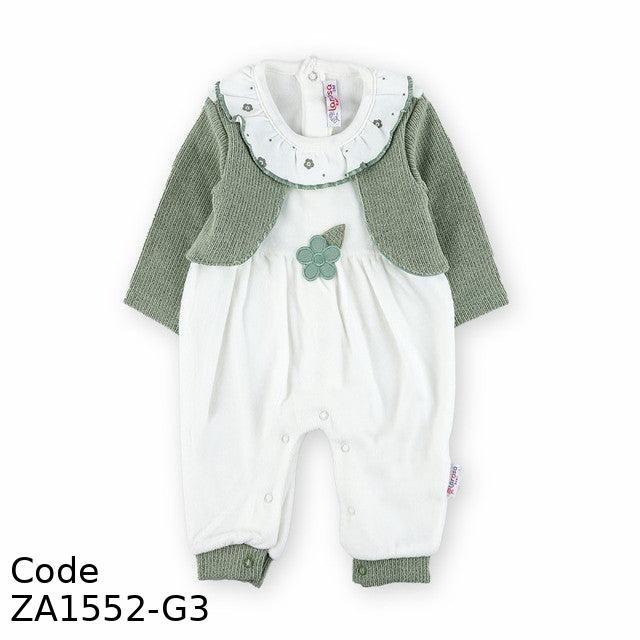 Bodysuit ZA1552-G3 Winter Velvet and Wool Fabric Romper Green and white For Girls